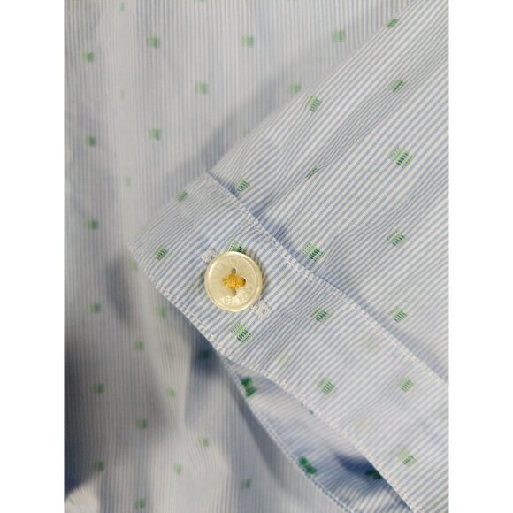 TED BAKER Button Up Short Sleeve Mens‎ Sz 6 US XL 44 Blue Stripe Dot 100% Cotton - Picture 10 of 10